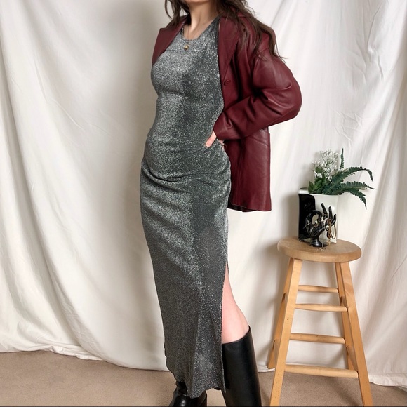 Vintage Dresses & Skirts - SOLD | 90s vintage sparkly shiny silver maxi dress